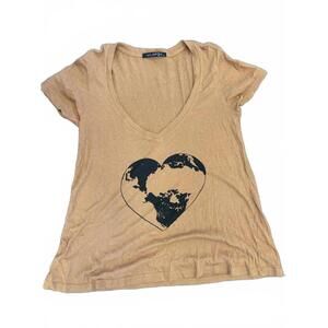 New Wildfox Heart Earth V-Neck Tee Brown Small